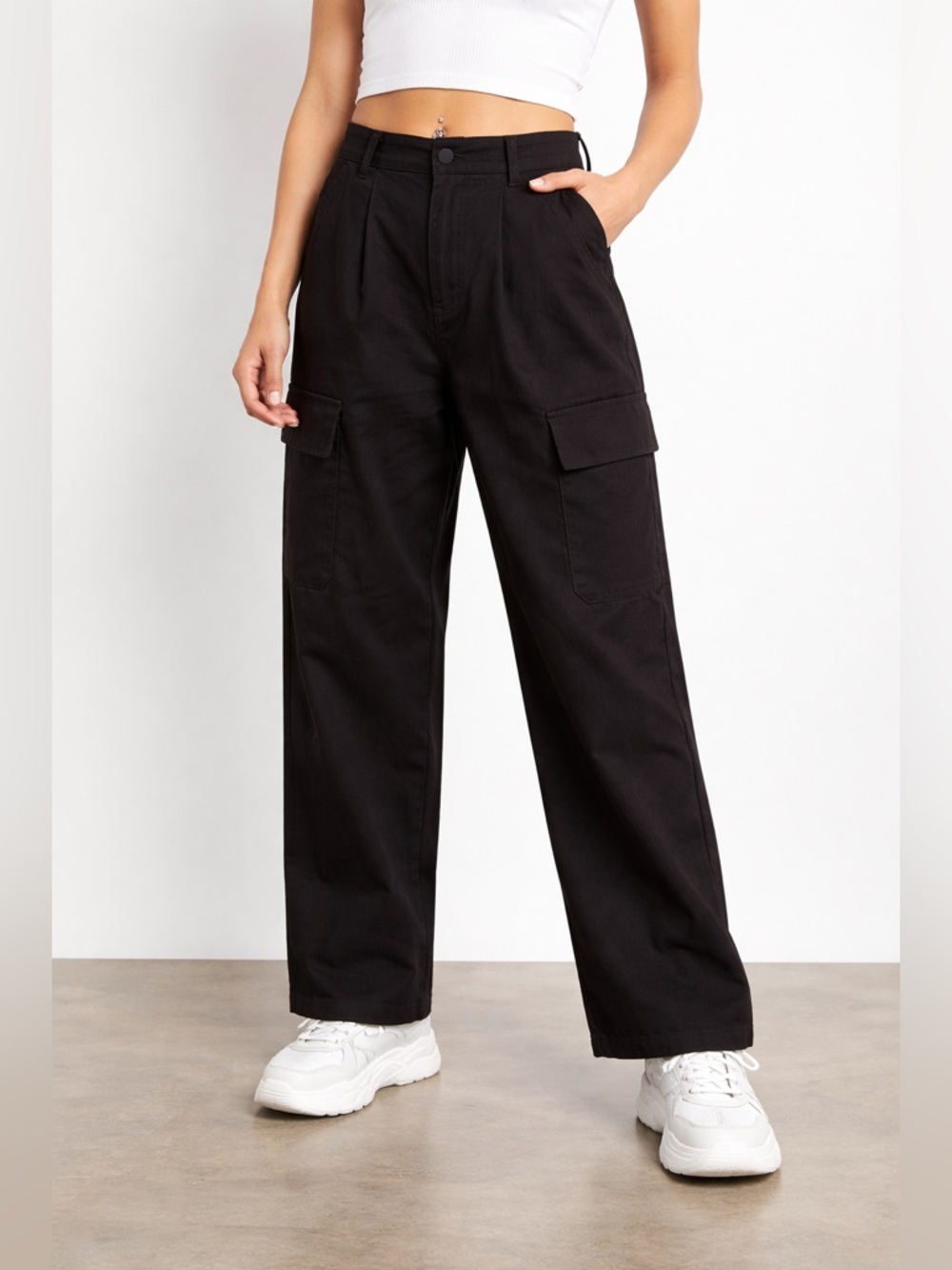 Hunter & Brown Juniors‎ Sz Small Black Pleated Wide Leg Cargo Grunge Goth Skater